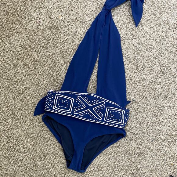 Johanna Ortiz Sunken Glory One Piece Size M Midnight Blue Swimsuit Halter Resort - Picture 12 of 15
